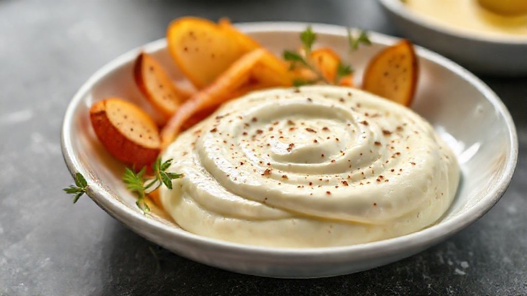 Maionese temperada sem óleo cremosa servida em tigela, leve e pronta para acompanhar lanches e saladas.