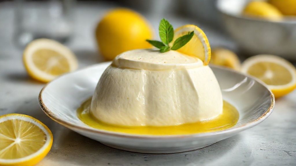 Taça de mousse de limão cremosa decorada com raspas de limão e aparência leve e refrescante