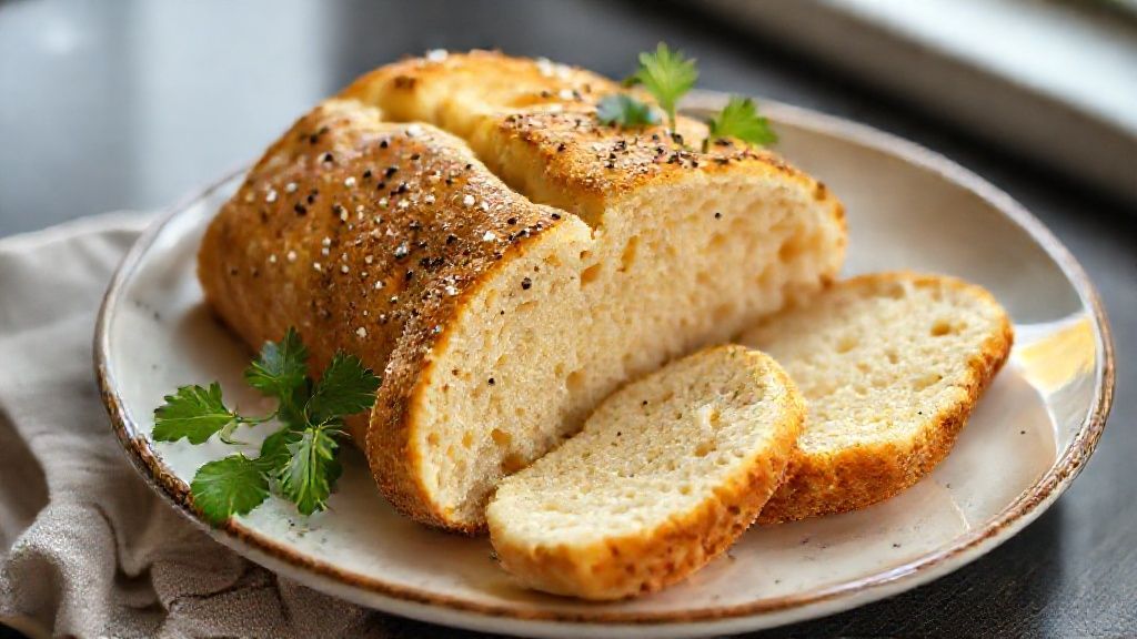 Pão caseiro de mandioca dourado e fofo em uma cesta, ideal para café da manhã.