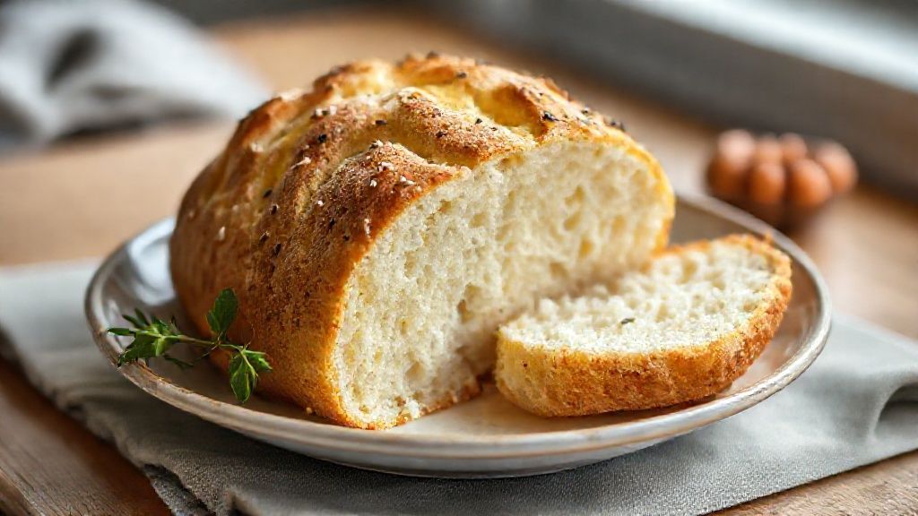 Pão de liquidificador fofinho dourado e macio, recém-assado, com casca fina e textura leve