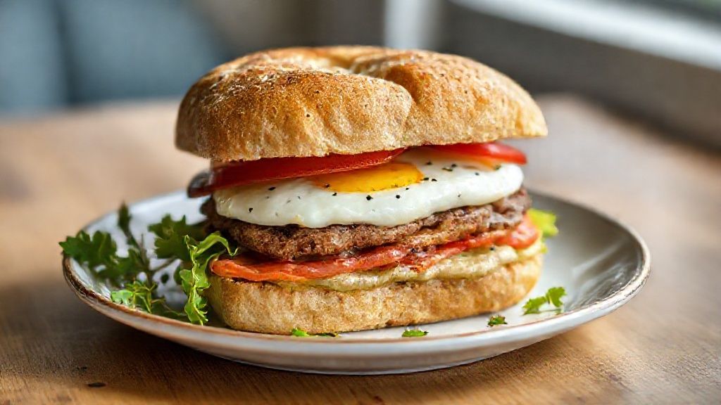 Pão low carb de micro-ondas tostado com queijo e tomate, café da manhã low carb pronto e apetitoso
