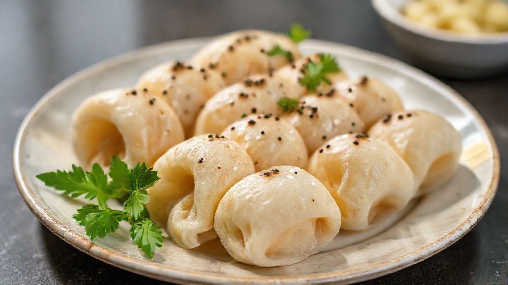 Pãozinho de tapioca dourado e macio servido em cesto de palha, perfeito para o café da manhã sem glúten