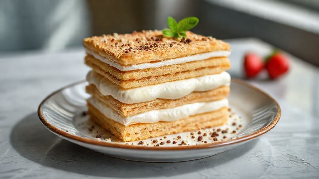 Pavê de biscoito com creme de leite pronto, em camadas cremosas e decorado com raspas de chocolate