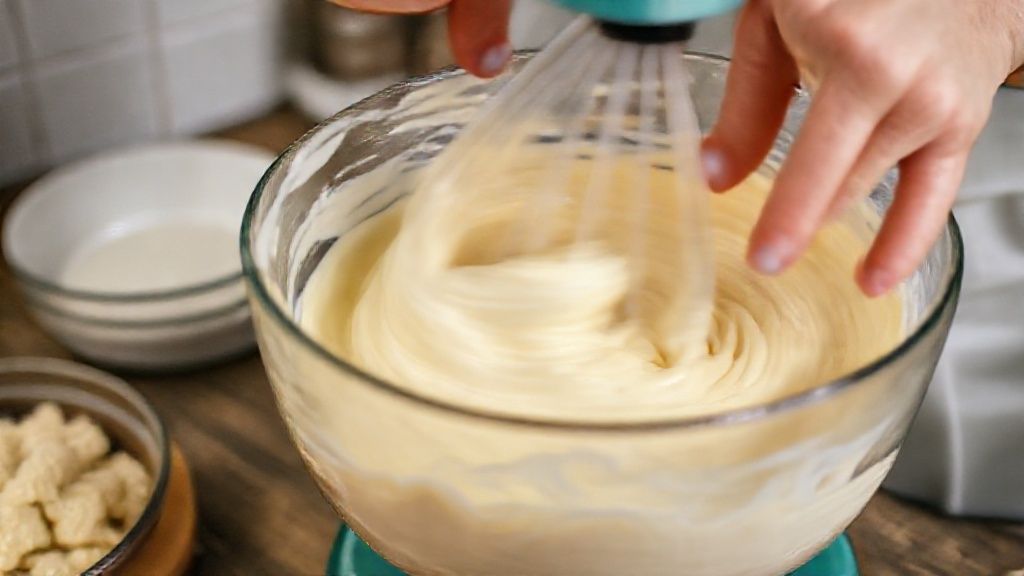 Mãos em ação misturando a massa cremosa de bolo de fubá no liquidificador