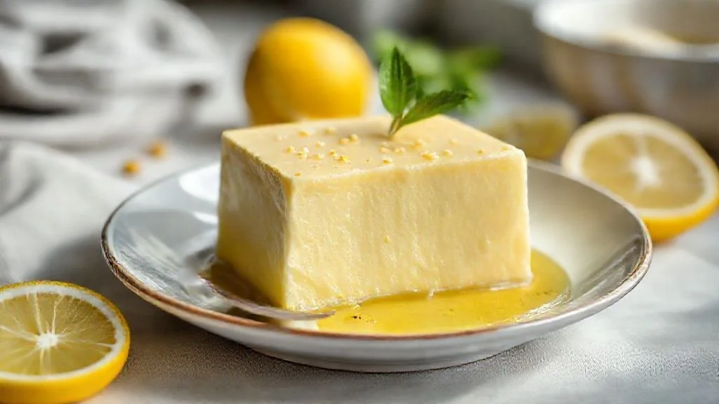 Pudim de limão sem forno cremoso e gelado, com calda dourada e raspas de limão, sobremesa leve e refrescante