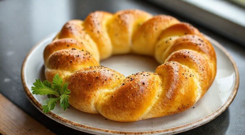 Rosca dourada e crocante servida em prato rústico, perfeita para acompanhar o café