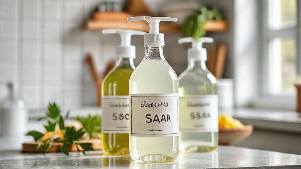 Frascos com sabão líquido multiuso caseiro pronto, líquido espesso e translúcido, ideal para limpeza geral