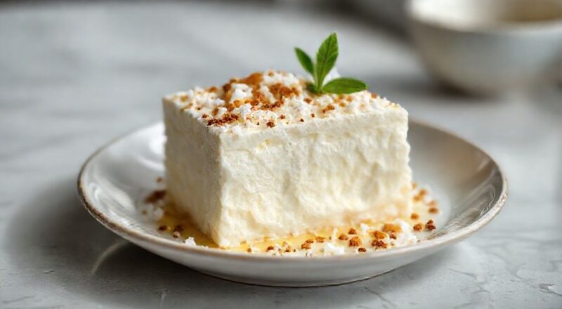 Taças com sobremesa de 4 ingredientes cremosa e decorada com coco ralado, servidas geladas em mesa clara