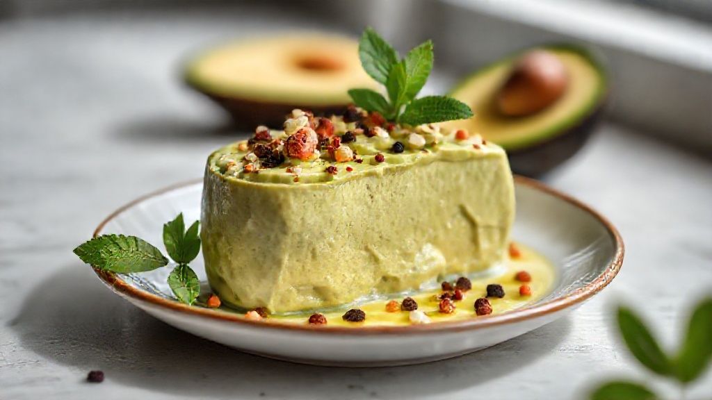 Sobremesa de abacate cremosa servida em taças, verde clara e brilhante, com textura leve e deliciosa.