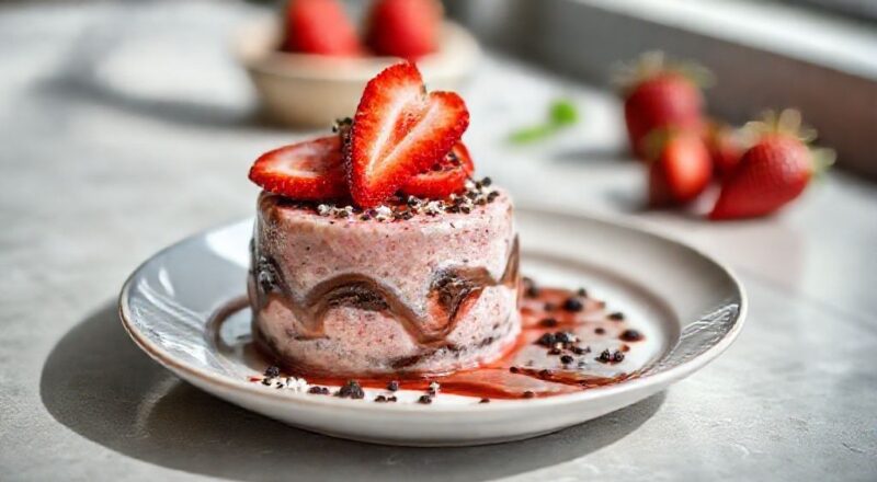 Tapioca dobrada, recheada com Nutella e morangos frescos, polvilhada com açúcar de confeiteiro