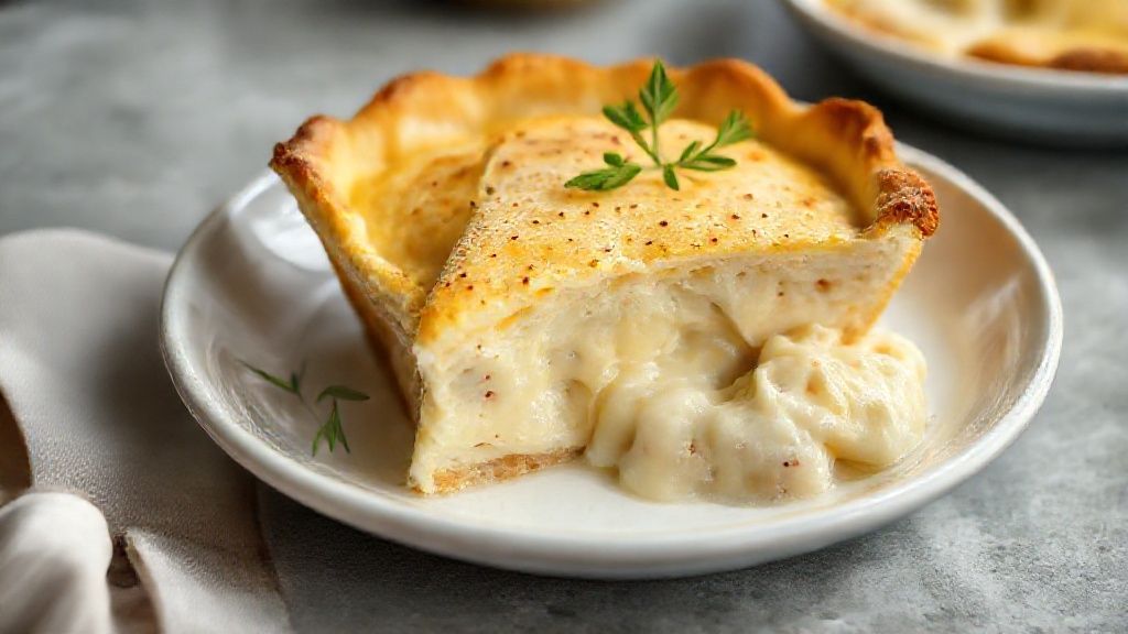 Torta cremosa de palmito dourada e apetitosa com massa crocante e recheio cremoso de palmito