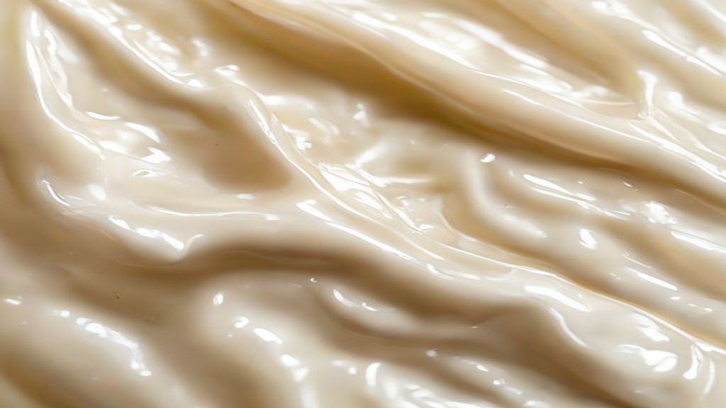 Close-up mostrando a textura cremosa e o brilho do leite condensado ao ser despejado de uma colher