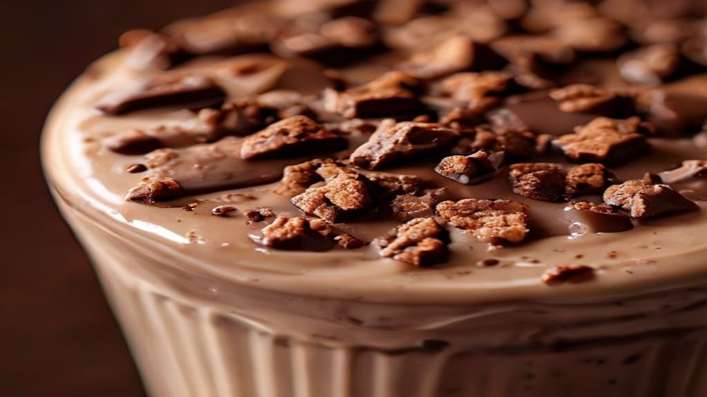 Close-up do copo de milkshake mostrando a textura cremosa e pedaços de biscoito