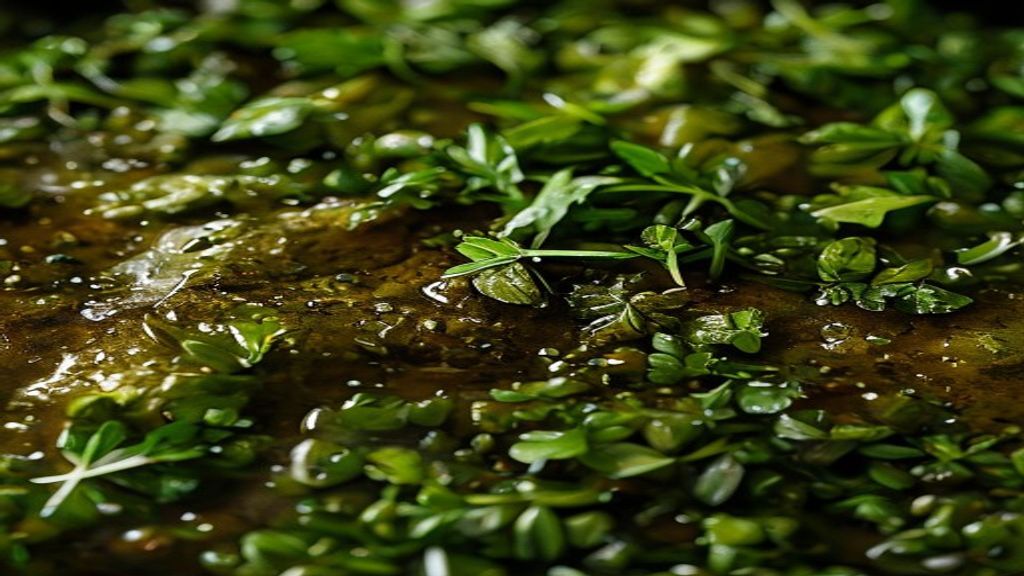 Close-up do molho chimichurri com brilho do azeite e textura das ervas frescas