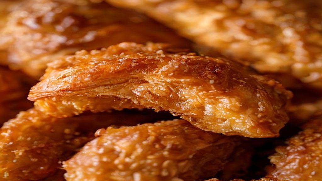 Close-up mostrando a textura crocante e dourada do pastel aberto revelando o recheio