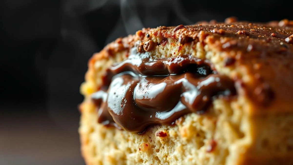 Close-up do creme de Nutella firme, destacando aveludado, brilho e consistência de confeitaria