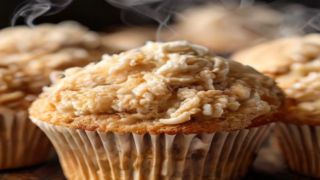 Close-up do muffin partido ao meio, mostrando a textura fofa e o interior úmido