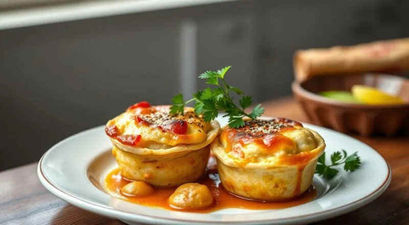 Empadinhas douradas, bem brilhantes e quebradiças, servidas em prato rústico com aparência amanteigada