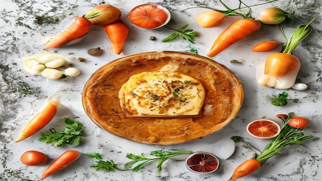 Visão de cima mostrando ovos, cenoura, leite condensado, açúcar, farinha e óleo organizados sobre uma bancada de mármore