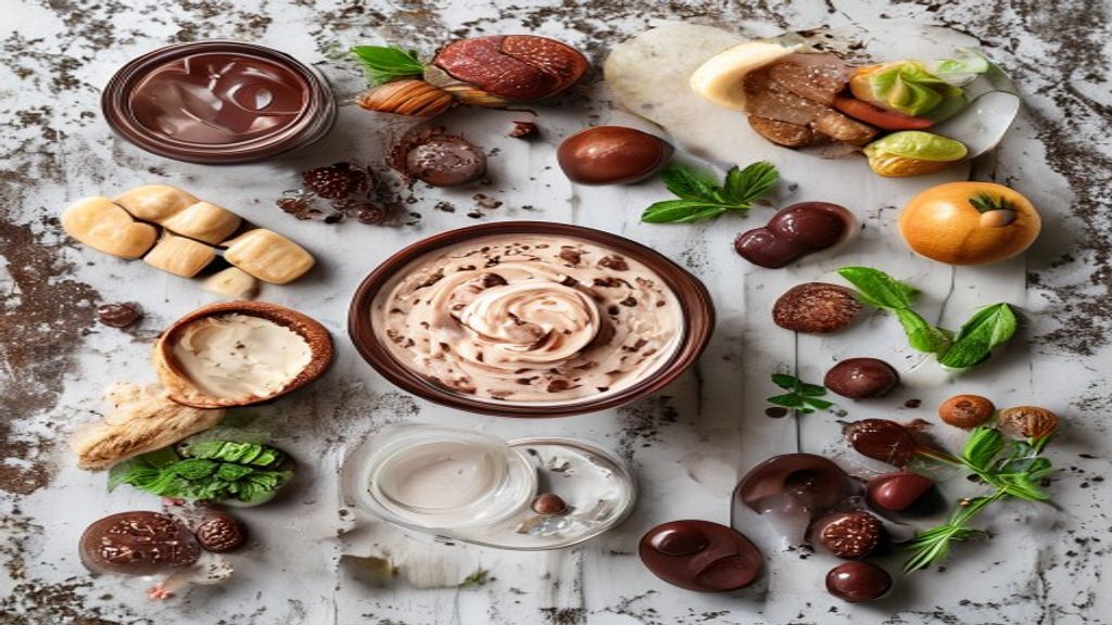 Visão de cima com os ingredientes da receita organizados em uma bancada