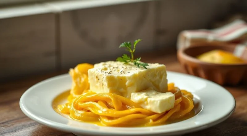Manteiga caseira cremosa e amarelinha em pote de vidro, com torradas crocantes e faca amanteigada ao lado