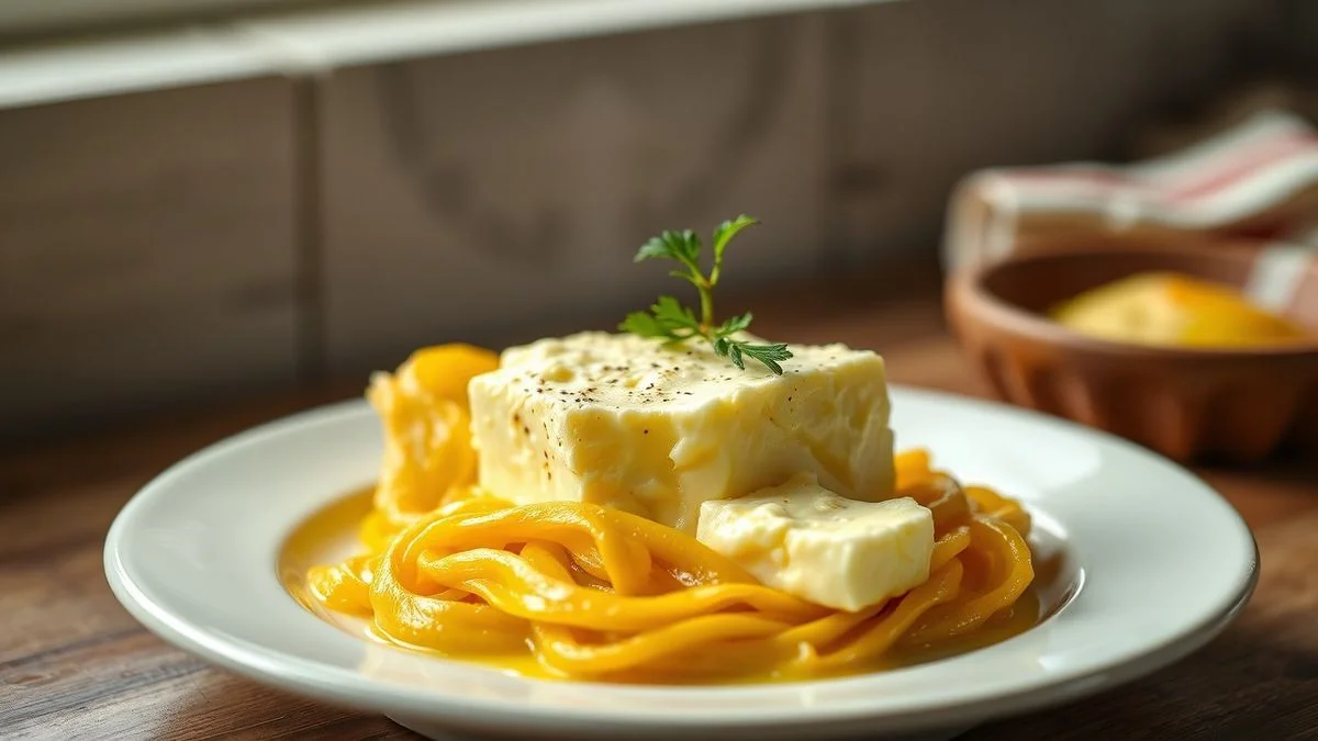 Manteiga caseira cremosa em pote, com sal e torradas ao lado, pronta para servir no café da manhã