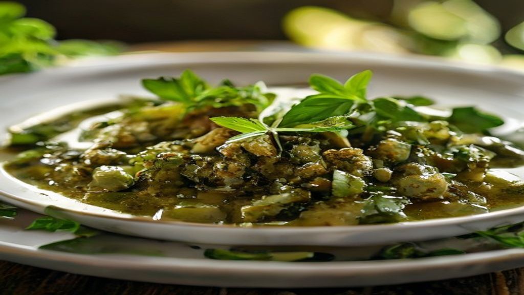 Molho chimichurri com ervas frescas servido em tigela rústica ao lado de carne grelhada