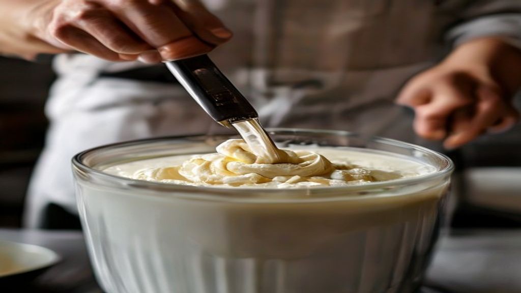 Mãos batendo os ingredientes em liquidificador durante o preparo do bolo de iogurte