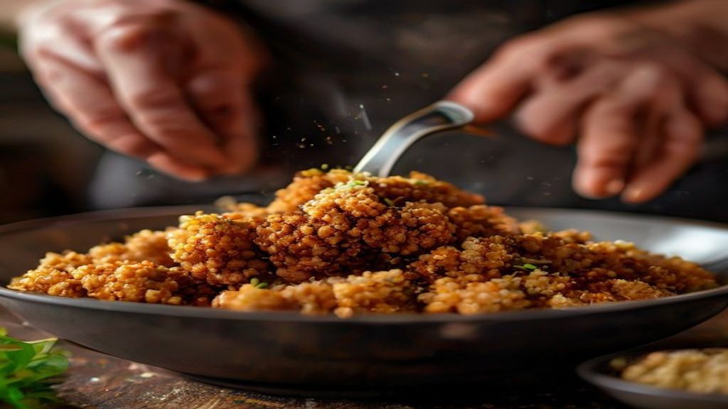 Mãos misturando a massa de kibe em uma tigela, com textura úmida e ingredientes visíveis