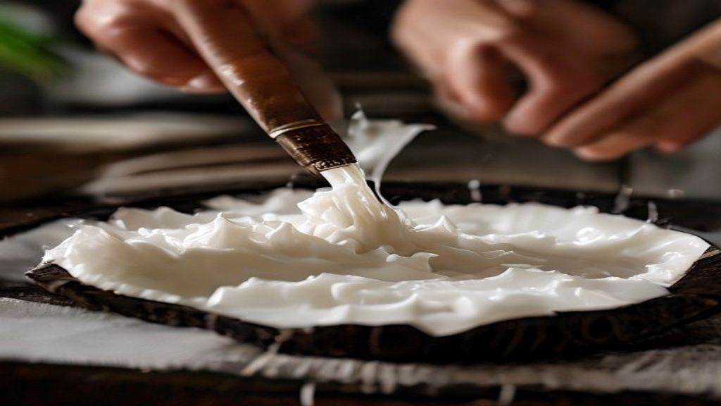 Mãos espremendo o coco batido em pano de algodão para extrair o leite