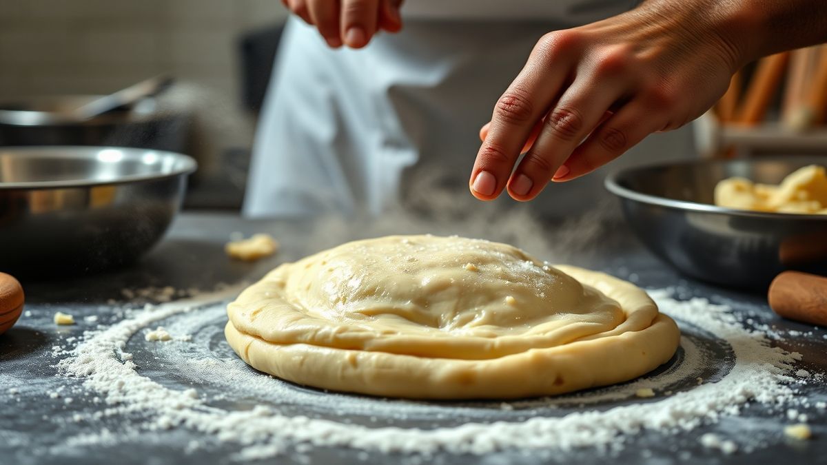 Mãos esfarelando a manteiga gelada na farinha até virar farofa úmida, mostrando a textura correta