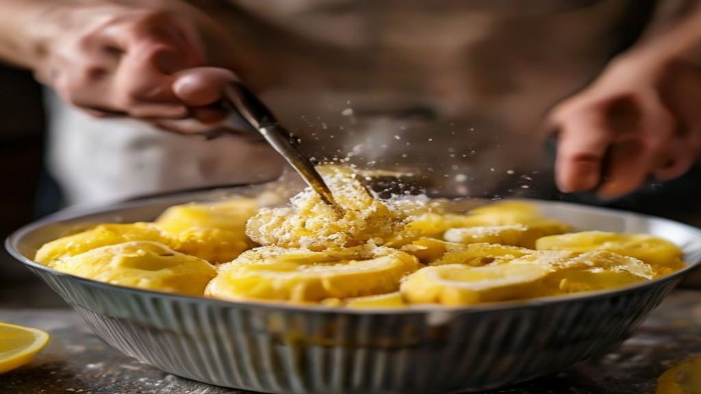Mãos misturando a massa dos muffins em uma tigela durante o preparo.
