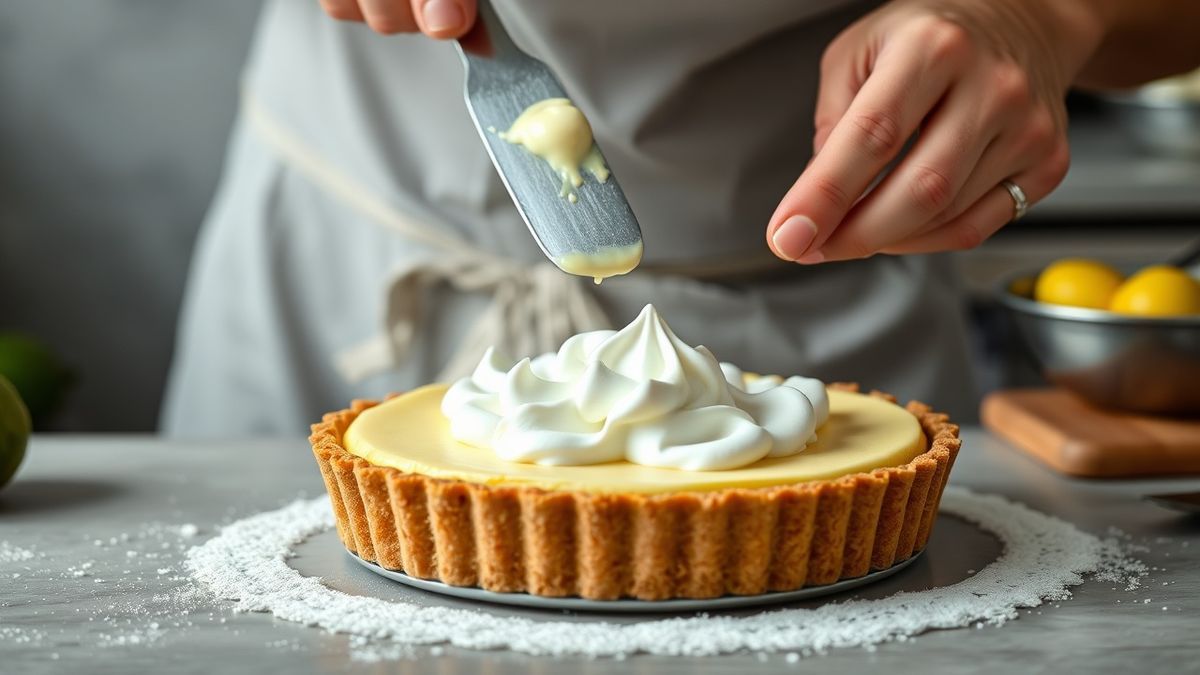 Mãos misturando o suco de limão ao leite condensado e creme de leite, mostrando o creme engrossando na tigela