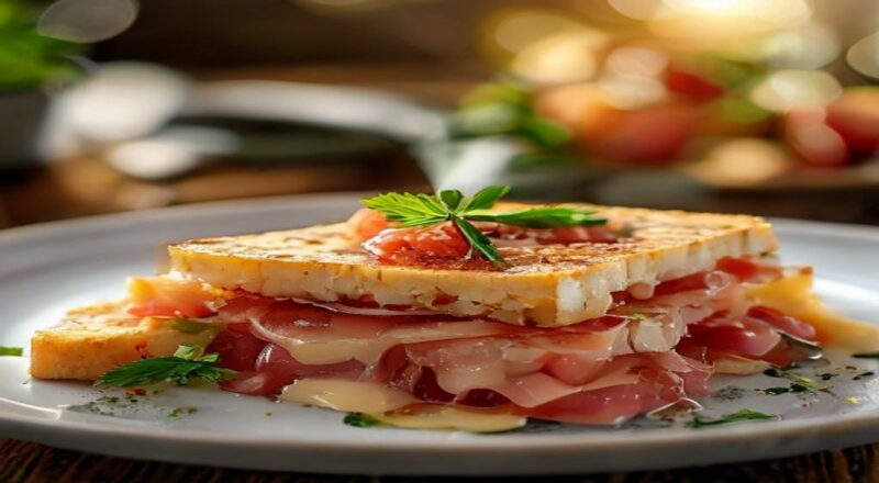 Salgadinhos dourados e crocantes com recheio de presunto e queijo derretido, servidos em prato elegante