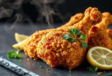 Coxas de frango com crosta dourada e crocante servidas em estilo rústico