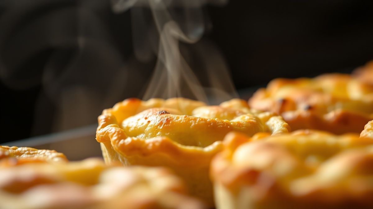 Close-up extremo mostrando a casquinha dourada, textura macia e quebradiça da massa.