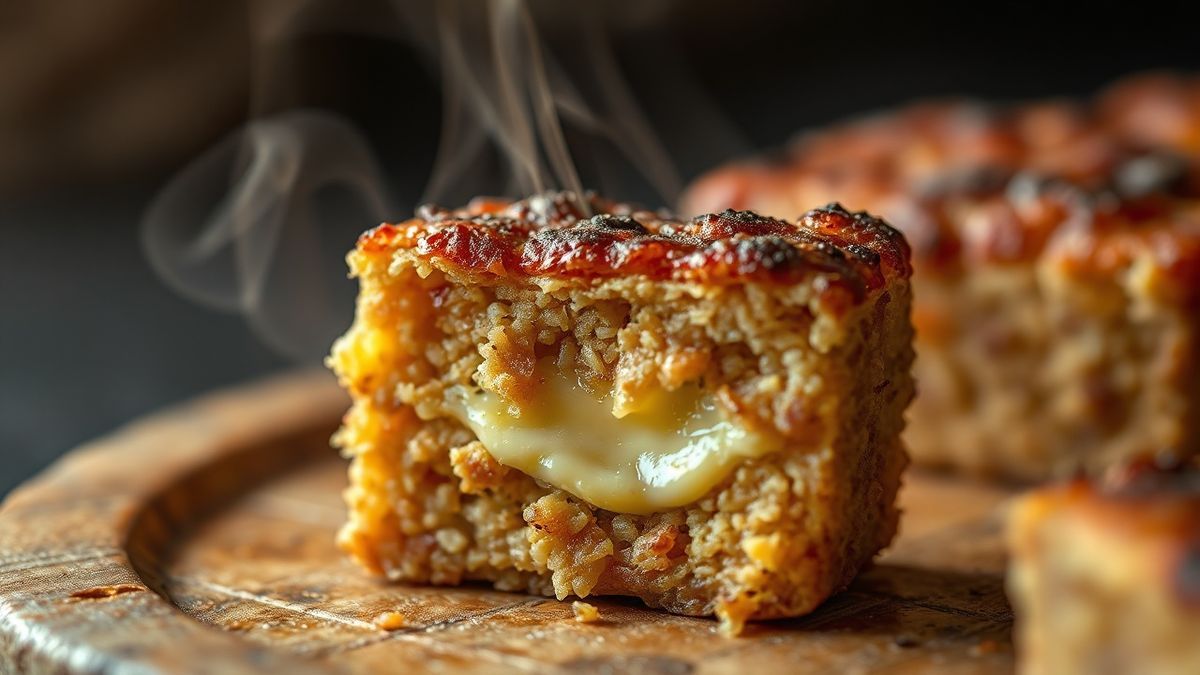 Close-up da textura e suculência do quibe assado