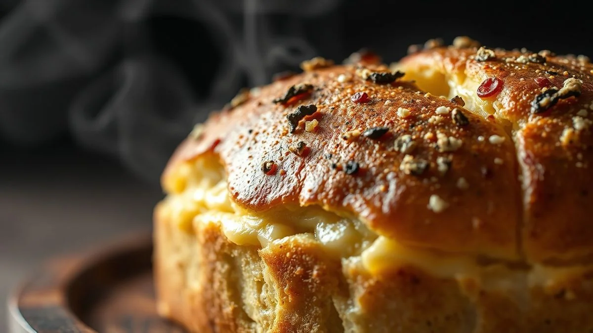 Close-up do pão de queijo vegano pronto, destacando a textura crocante e macia.