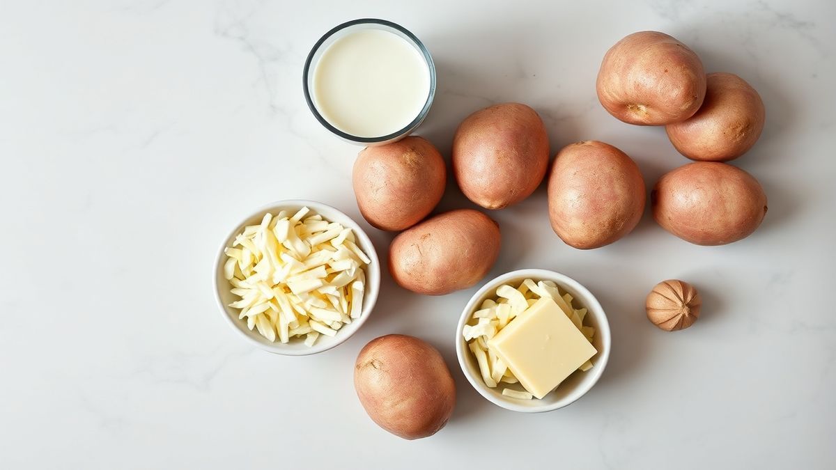 Vista de cima dos ingredientes organizados na bancada