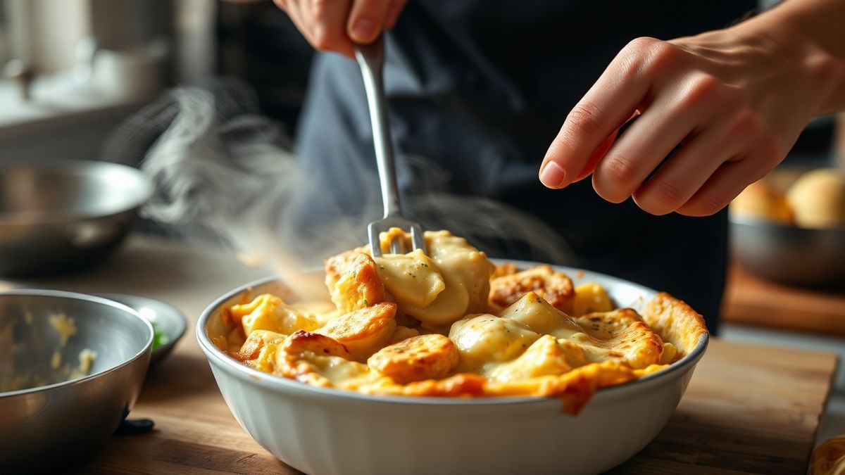 Mãos em ação durante um passo crucial do modo de preparo do empadão, demonstrando o manuseio da massa.