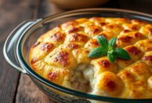 Travessa de quibe de forno com cortes decorativos e queijo derretido