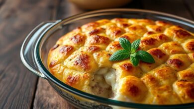 Travessa de quibe de forno com cortes decorativos e queijo derretido