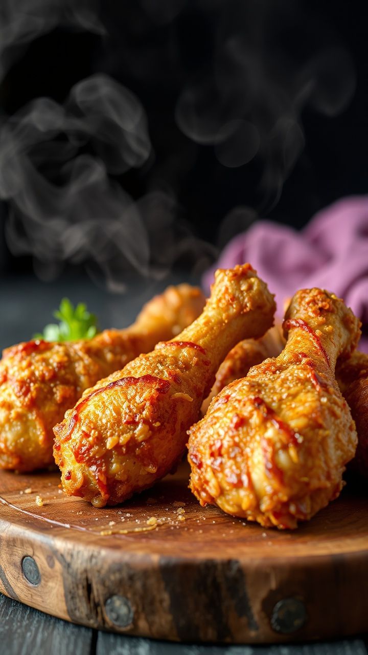 Coxas de frango com crosta dourada e crocante servidas em estilo rústico