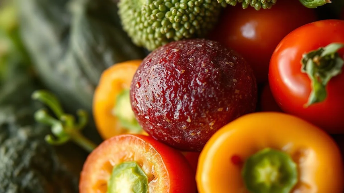 Close-up das verduras já higienizadas, destacando suas cores vibrantes e frescor.