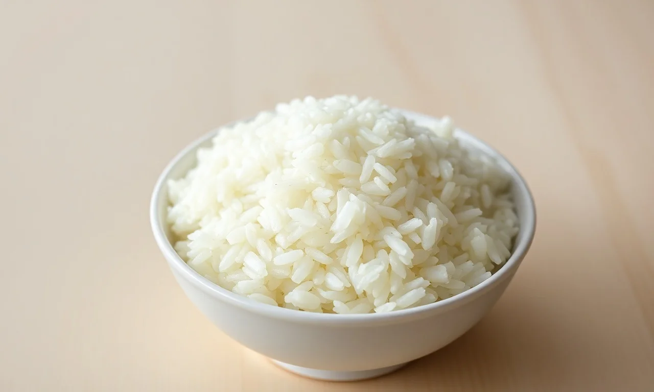 Arroz Para 2 Pessoas: Medida Exata Para Grãos Soltinhos 3 Tigela de arroz branco fofinho e soltinho, com grãos perfeitos e separados, pronto para servir.