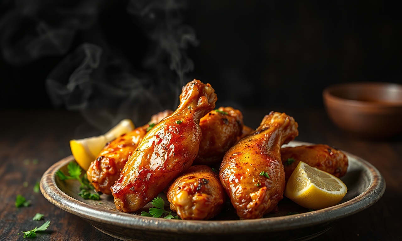 Marinada Para Asinha De Frango: Crocante E Macia Em 5 Min 3 Asinhas douradas, com pele estalando e toques de limão fresco.