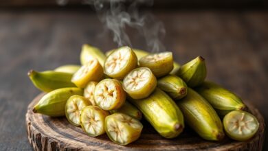 Bananas verdes cozidas na pressão com a casca rachada