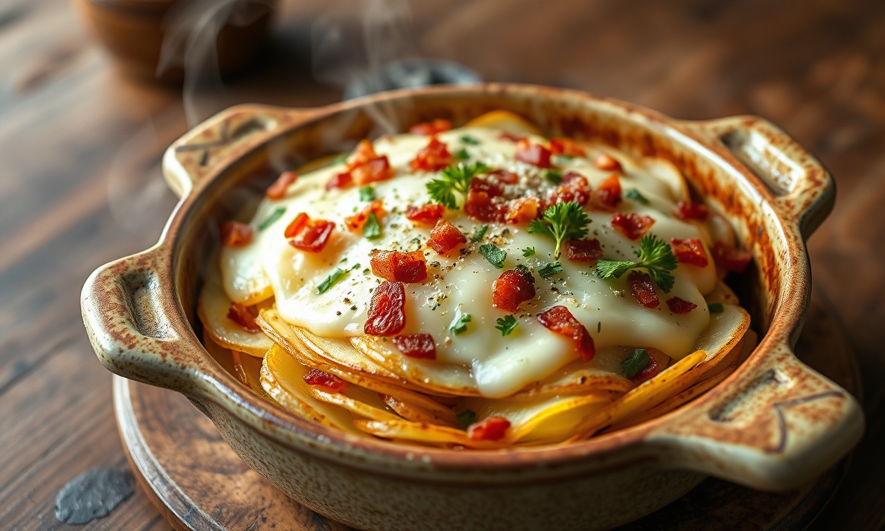 batata recheada na travessa com bacon e queijo 0