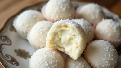 Bolinhas perfeitas de beijinho, com a textura clássica de casca dura e interior macio, prontas para servir.