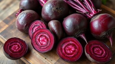Beterrabas cozidas perfeitas, com cor roxa intensa e brilhante, prontas para serem usadas em diversas receitas.